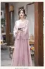 Robes décontractées Han Vêtements chinois Cheongsam Dresswomen's Pink Loose Cartdigan Suit à la mode Chinestyle Cotton et Linen Springsummer