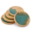 Table Mats 1 Pcs Pack Wood Coasters Round Ocean Wave Epoxy Resin And Bamboo Drink Mat Home Decorations