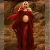 Mutterschaftskleider Frauen Langes Kleid für Photoshot Entbindlichkeit Chiffon Schulterfalten Halbtransparente Fotografie Q240427