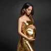 Mutterschaftskleider golden schwangere Frauen Fotografie Prop -Verpackung Kleidung Hintergrund zur Aufnahme von Fotos Silber glänzender elastischer Stoff Q240427