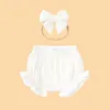 Shorts Summer Solid Toddler Diaper Cover Baby Girls Kids Cotton Muslin Ruffle Bloomer met bijpassende booghoofdband