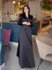 Casual Dresses 2024 Long Sleeve Muslim Dress Satin V Neck Long-sleeved Lace-up For Women Female Clothing Holiday Lady Vestidos