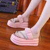 Dress Shoes Women Summer Bling Chunky Slippers High Platform Flip Flops 7.5CM Wedge Heels Slides Sweet Girl Sandals Open Toe Beach