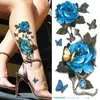 Tattoo Transfer Beauty Flower Blue Red Rose Waterproof Temporary Tattoo Body Art Arm Sleeve Leg Water Transfer Fake Women Decoration Sticker 240426