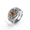 Cluster Anneaux S925 Silver Ring Male Index Accessoires Rétro Six Six Great Bright Mantra Lotus Men Femmes Bijoux Réglable