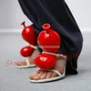 Sandalen roter Ballonleder für Frauen peep toe High Heels elegante 2023 Schuhe Kausalschnalle Gurt Lady Outfit Luxury Chic 2302237598893