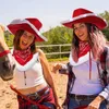 Berretti 3 pezzi/set di costumi di costume di Natale per adulti PROPT OUTDOOR DONNA CAPPO COWBOY con occhiali da sole a cuore sciarpa di piume