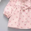 Robes de fille printemps et automne robe pour enfants filles dessin animé cerise imprimement couche couche à manches longues douces et mignonnes robe princesse