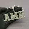 Anpassat namn Halsband Zirconia Baguette Letters med 12 mm kubansk kedjehiphophäng för män kvinnor hiphop smycken 240416