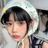 Bandanas Durag New Korean Ins Hollow Triangle Scarf Small Mushroom Flower Triangle Headband Womens Handmade Strawberry Vintage Headwear 240426