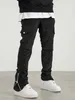 Pantalones para hombres diseño cremallera pantalones de carga de pana para hombres con bolsillos de colgajo cómodos pantalones de moda2403
