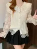 Blouses pour femmes Fashion Sweet Doll Collar Lace Shirt à manches longues Femme 2024 Spring coréen Blouse de poussière à secteur unique Top Femme