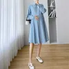 Sukienki macierzyńskie w ciąży damska odzież letnia sukienka średniej długości Koreańska wersja luźna i modna kurtka lapowa krótka spódnica styl Q240427