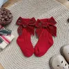 Kinder sokken babymeisjes kerstsokken kinderen katoen grote boog sok vast wollen been warmers meisje peuter zacht dikke sokken voor 0-5 jaar
