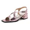 Casual Shoes 2024 Elegant Peep Toe Women Sandals Strap Buckle 5cm Thick Heel Big Size 40 41 42 43 Dress Silver White Pink