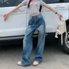 Women's Jeans Summer Retro Loose Blue High-waist Slim Trousers Floor-length Straight Pants For Women