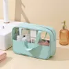 New Transparent Cosmetic Toiletry Bag, Large Capacity Waterproof Swimming Bath Bag, Simple Pvc Handbag Pu Splicing Bag