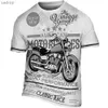 Camisetas masculinas clássicas de motocicleta vintage impressão 3d impressão antiga masculina de camiseta enorme de enorme pescoço curto de manga curta