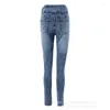 Bouton de fusées éclairantes brodées de jeans pour femmes lavées 2024 Casual hauteur à gilet à glissière Denim Pantalon Pantalon