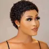 Synthetic Wigs Short twisted curly wig human hair elf cut Brazilian female natural black without film Q240427