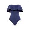 Costumi da bagno femminile 2024 costume da nuoto seppellito spalla con spalla in jeans stampato un pezzo da donna in bikini da bagno per bagni da bagno