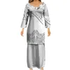 Sukienki imprezowe wysokiej jakości niestandardowy dzień Mother Day Church Tops Tops Spódniczka Zestaw Polynesian White Print Puletasi Plus Size Odzież dla kobiet