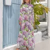 Casual jurken Hydrangea bloemenjurk lange mouwen roze lavendel afdrukken vintage maxi high neck straat modeontwerp bohemia lang