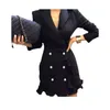 Vestidos casuais elegantes Lady Lady Ruffle Blazer Dress 2024 Autumn Mulheres de manga longa entalhe a festa de peito duplo de mini vestidos de