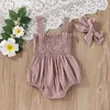 Rompers Baby Clothing Summer Suit Couleur Couleur plissée Hem Casual Sans manches Souffranque Childrens Childrens Tanau de combinaison Piltre pour les jeunes enfants et les filles