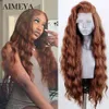 Syntetiska peruker AIMEYA LACE FRONT PERIG WOMENS Natural Long Brown Pre Picked Role Spela Q240427