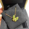 Original Hot Selling Van Butterfly Ring 925 Sterling Silver Plated 18k Gold Diamond Double Necklace Green Earrings With Logo