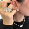 Бренд украшения оригинальная версия V-Gold Full Diamond Clover Кольцо Счастливая трава двойной цветок