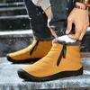 Botlar Kış Erkek Kar Fermuarı Erkekler Su Geçirmez Slip Olmayan Ayakkabılar Kürk UNISEX AYAKTA 2024 Botalar