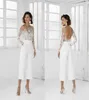 Nouvelles robes de bal à sauts en combinaison blanche vintage avec des manches longues du thé de la longueur de thé de soirée de soirée sur mesure Occasion spéciale 9648174