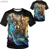 Herren-T-Shirts Mode 3D-Herren T-Shirt Personalisiert Trend gedrucktes Tier Tiger Wolf Muster kurzärmeliges Top T-Shirt Casual O-Neck Herren T-Shirtxw