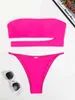 Kvinnors badkläder Sexig Tube Top Bikini Cut Out Bandage Bandeau Swimsuit Separate Micro Thong Y2K Axless Beach Women Trend Bathing Suit