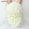 Bröllopsblommor Janevini Elegant Cascading Waterfall Bridal Bouquets Artificial PE Rose Flower Fake Pearl Bouquet For Bride Accessories