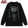 Punk Distressed T-shirt Hip Hop Rose Skull Hand Print Gothic Rock T-Shirt Men Harajuku Vintage Casual Short Sleeve T-shirt 240425