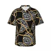 Herren lässige Hemden Hawaiian Hemd Urlaub Goldene Kette Blusen Zebra Print Neuheit Männlich Kurzarm Streetwear Kleidung