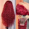 Synthetic Wigs 200 density 13x4 deep curly lace front wig 99J Burgundy 30 32 inches red HD wave human hair Q240427