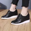 Casual Shoes Women Cow Leather Fashion Sneakers Height Increasing Lace Up Round Toe Loafers Mid Heel Trainer Boots Party