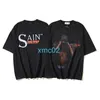 2024 Весна/лето новая футболка Американская хип-хоп Святой Религиозный масляной живопись вымыть винтажную моду с коротким рукавом