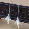 Boucles d'oreilles étalon 2024 Design de feuille en métal longue fleur pour les femmes de mode filles de mode exquise de bijoux de fête d'anniversaire pendents