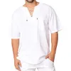 Zomerheren T-shirt Katoenlinnen Korte mouwen Casual losse shirts Mannelijk Ademende vaste kleur Lichtgewicht Tops 240418