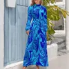 Casual Dresses Blue Neon Paint Dress High Neck Abstract Liquid Custom Böhmen Långärmad stilig maxi Söt Vestidos