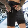 Sport shorts män sportkläder dubbel däck löpning shorts 2 i 1 strandbottnar sommar gym fitness träning jogging korta byxor