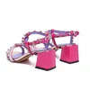 2024 Женщины подлинные кожаные жемчужные медные каблуки сандалии летние заклепки T-Tien Slipper Slip-On Wedding Dress Gladiator Shoes Mix Mix Mix Colors размер 35-44