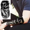 Transfert de tatouage Skull noir Halloween Squelette Tatouage temporaire pour hommes Adultes Realist Lion Tiger Wolf effrayant FaTTOO Autocollant Avant-bras Tatoo 240427