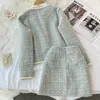 2023 Automne 2 pièces Set Elegant Fashion Vintage Vintage Tweed Vestes à manches longues Irrégules Aline mini jupes Femme Suit 240426