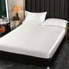 Luxury Satin Fitted Sheet High-End Monochrome Mattress Cover With Elastic Band Bedsheet Home el Bedding Fit Sheet 240410